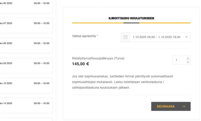 Kisco Oy tarvitsi nykyisen eKisco-oppimisympäristön rinnalle WordPress-sivustolleen koulutusilmoittautumisen, jossa yhdestä koulutuksesta on lähes aina useita kymmeniä eri ajankohtia – ja jossa menneet koulutukset poistuvat automaattisesti näkyvistä.

Kisco on suomalainen rautatiealan yritys, joka tarjoaa asiantuntijapalveluita, koulutuksia (mm. radanpidon koulutuksia) sekä turvalaitteita rautatie- ja infrarakentamiseen. Heidän toiminnassaan koulutusten aikataulujen selkeys ja ilmoittautumisten hallittavuus ovat arjen kannalta olennaisia.

Valmiita WordPress-lisäosia löytyy paljon, mutta tässä tapauksessa haaste ei ollut toiminnallisuus sinänsä – vaan se, miten hyvin ratkaisu taipuu todelliseen käyttötarpeeseen.

Kartoitin useita vaihtoehtoja ja testasin niitä käytännössä. Kävi nopeasti ilmi, että “lähes täydellinen” ei aina tarkoita “käyttökelpoinen asiakkaalle” – ja lopulta valittukin lisäosa ei ollut sellaisenaan täydellinen.

Lopullinen ratkaisu edellytti jonkin verran kustomointia ja räätälöintiä sekä ylimääräisten ominaisuuksien piilottamista, jotta kokonaisuus saatiin vastaamaan käytännön tarvetta:

• useiden ajankohtien hallinta pysyy selkeänä
• menneet koulutukset suodattuvat automaattisesti
• käyttö on sujuvaa sekä ilmoittautujalle että ylläpidolle

Koulutusilmoittautuminen on ollut käytössä syksystä lähtien ja toimii nyt juuri niin kuin pitää – ilman turhaa säätöä käyttäjälle tai ylläpidolle. Myös data tukee tätä: tämän kanavan kautta on tullut tasaisesti ilmoittautumisia.

👇 Alla asiakkaan omin sanoin, miksi tähän alun perin lähdettiin ja miten ratkaisu on toiminut käytännössä.

“Lähtötilanteessa tarpeenamme oli saada selkeä ja matalan kynnyksen tapa ilmoittautua koulutuksiin suoraan kotisivujemme kautta. Tavoitteena oli tarjota asiakkaille toinen, suoraviivainen vaihtoehto ja ennen kaikkea helpottaa ilmoittautumista koulutuksiin jo verkkosivuvierailun yhteydessä.

Ilmoittautumisten hallinnointi on ollut käytännössä sujuvaa: tiedot välittyvät selkeästi ja viiveettä osallistujan ilmoittautumisen jälkeen. Myös ajankohtien näkyvyys asiakkaille on ollut selkeä, mikä on vähentänyt erillisiä puhelin- ja sähköpostikyselyitä koulutusten tilanteesta.

Kokonaisuutena ratkaisu on toiminut luontevana osana kokonaisuutta ja hyvänä lisänä virtuaalisen oppimisympäristön rinnalla koulutuksiin ilmoittautumisessa.”

– Jenna Arkivuo, Kisco Oy –

Kun lopputulos helpottaa asiakkaan arkea ja tuo siihen lisäarvoa, se tekee työstäni itselleni aidosti mielekästä.

Jos joskus tulee vastaan tilanne, jossa koet tarvitsevasi vastaavaa apua, olen mielelläni avuksi.

#mainostoimistomies #McYnen #WordPress #asiakastyö #Kisco